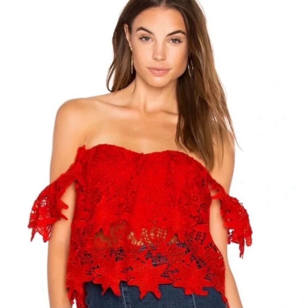 ASTR The Label Adela Red Lace Overlay Crop Top Size M